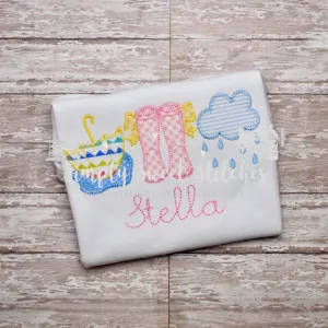 1347 - RAIN BOOTS, CLOUD, UMBRELLA TRIO - APPLIQUE CHILD SHIRT
