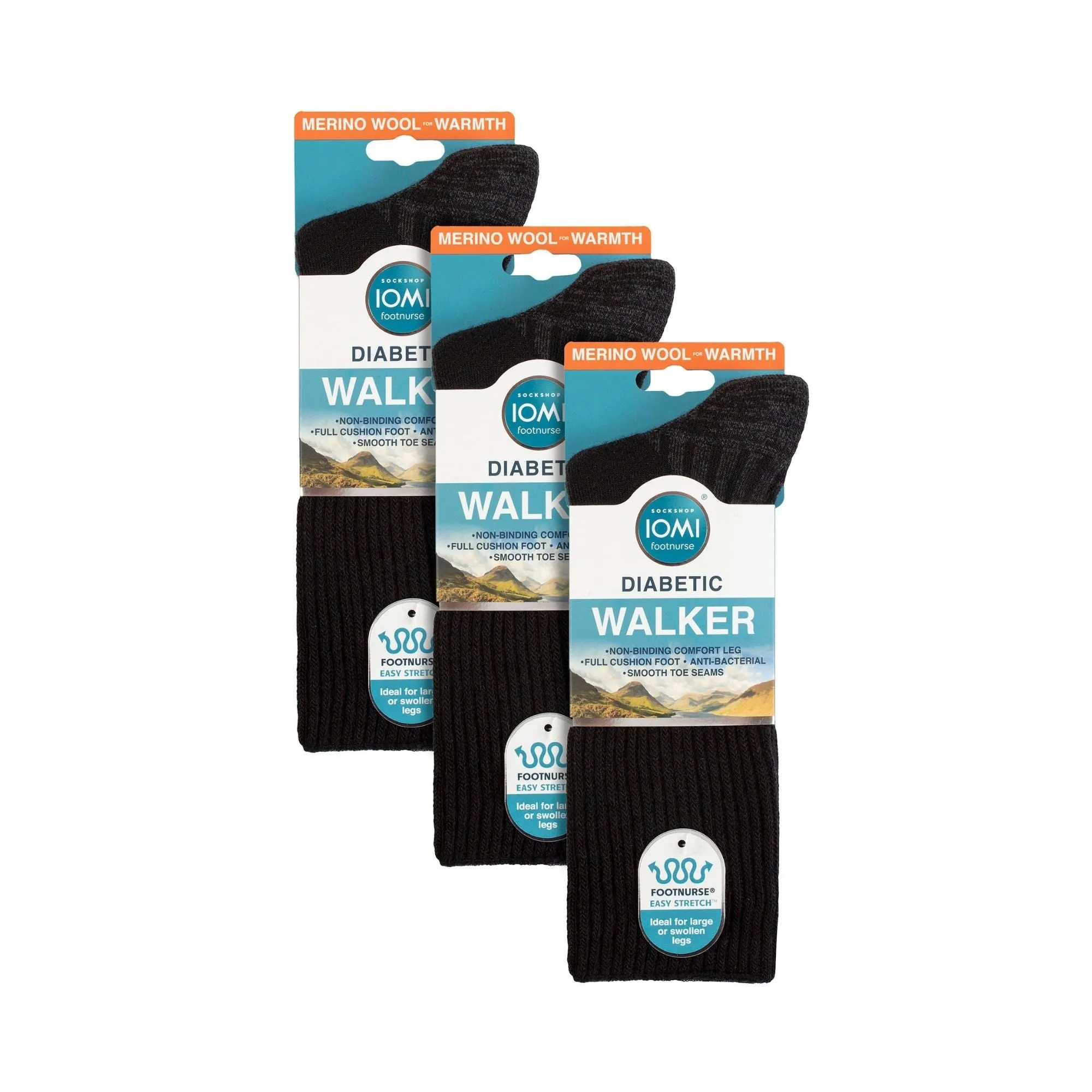 3 Pack Diabetic Walking Socks for Men | Extra Wide Wool Hiking Socks