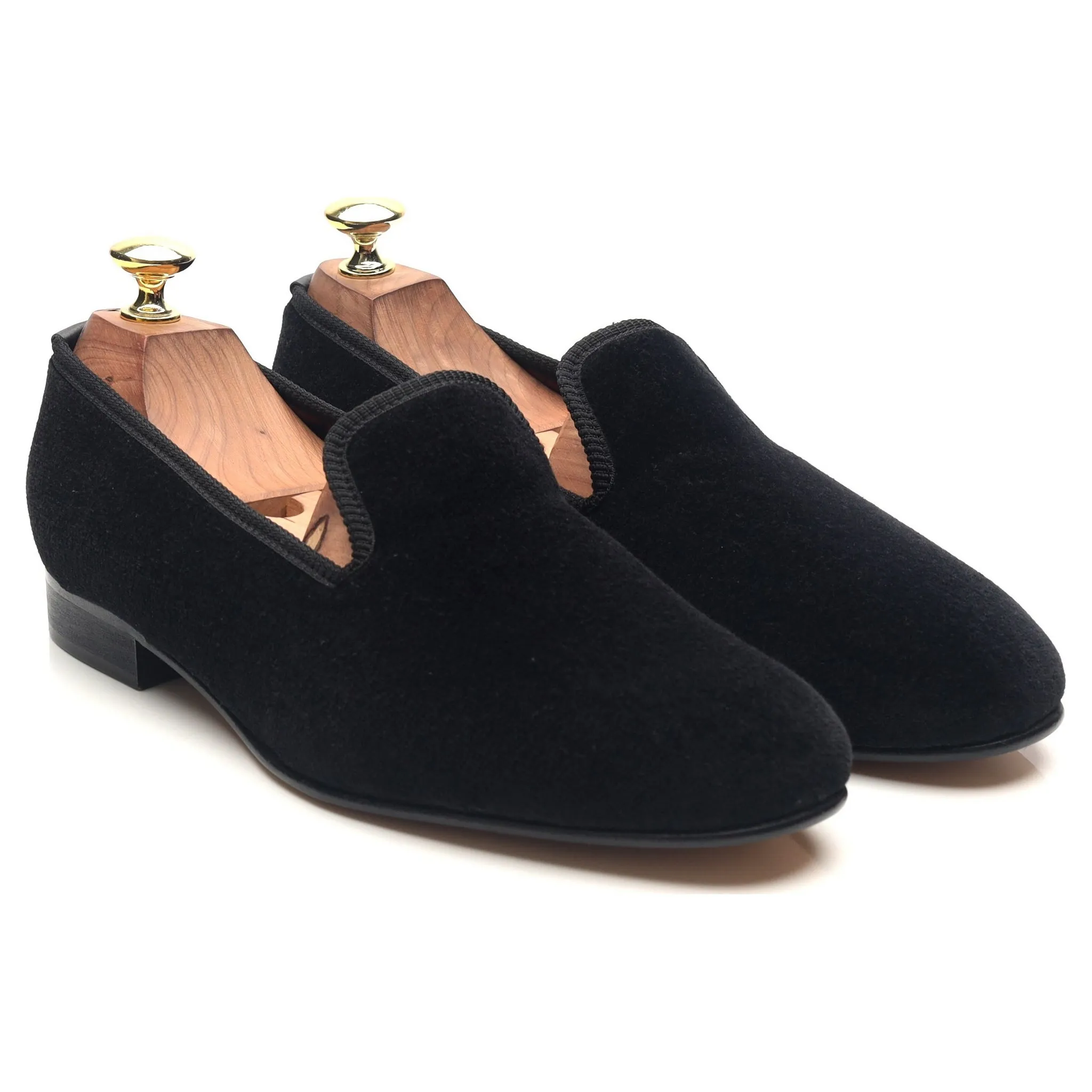 'Albert' Black Velvet Slippers UK 7