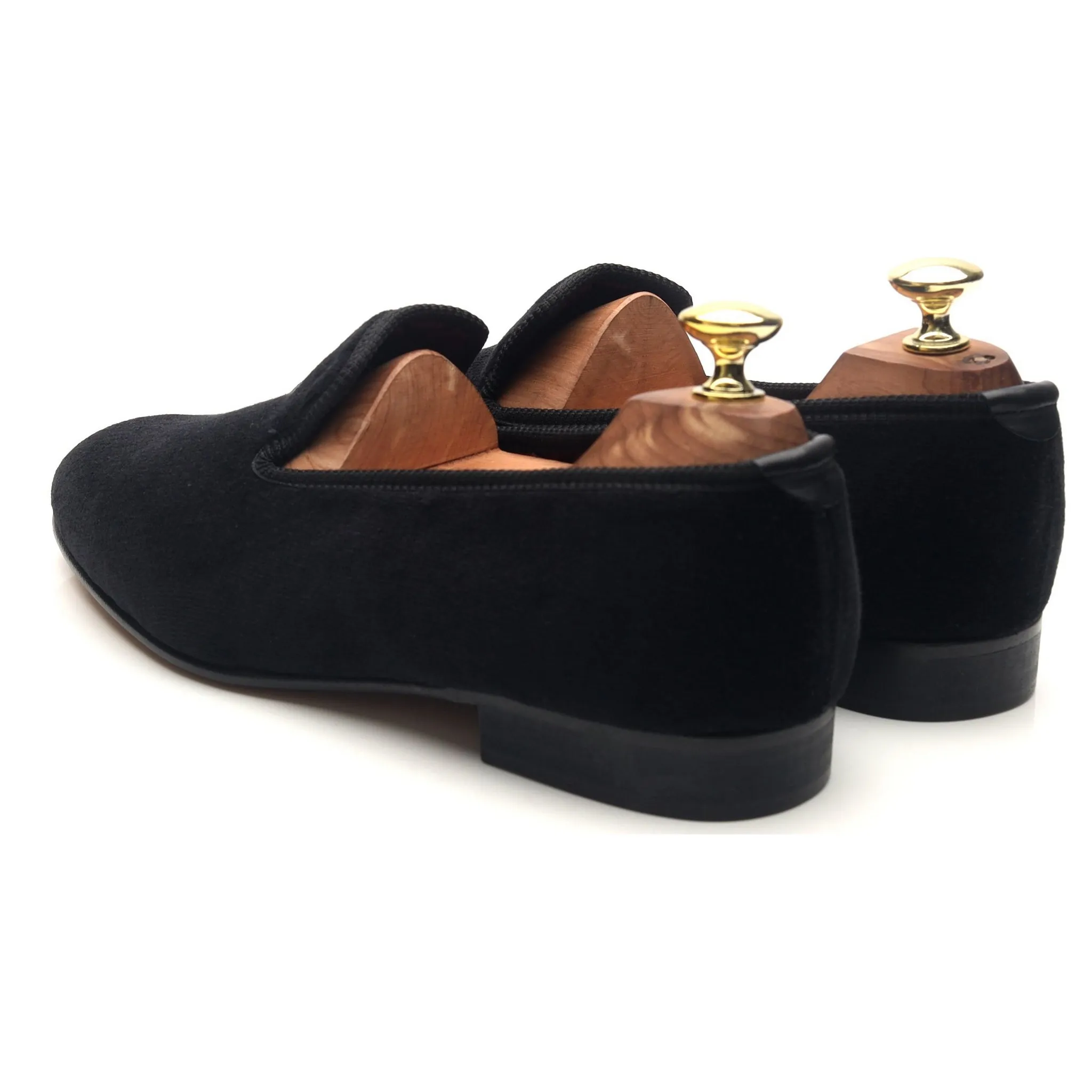 'Albert' Black Velvet Slippers UK 7