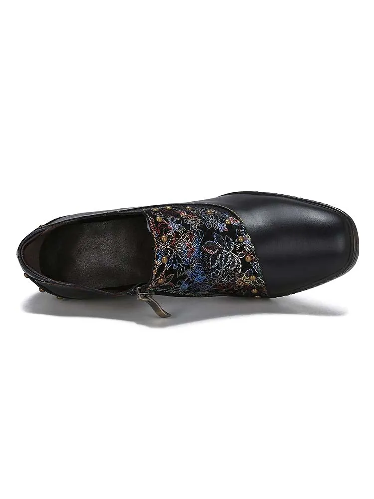 Araceli Retro Leather Hand-painted Shoes