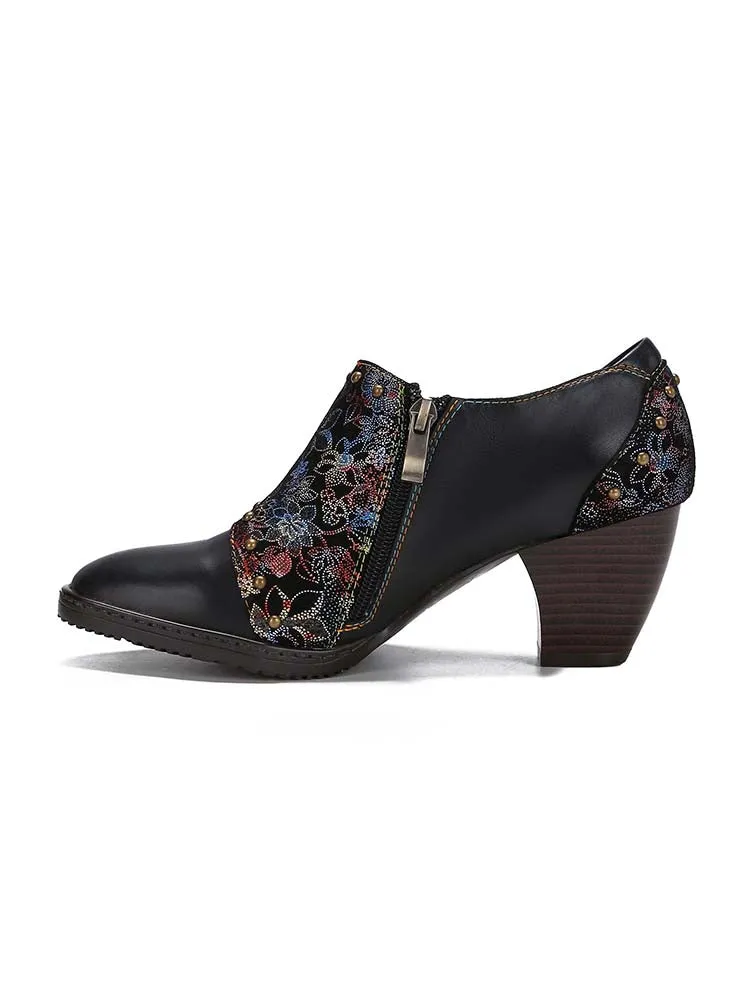 Araceli Retro Leather Hand-painted Shoes
