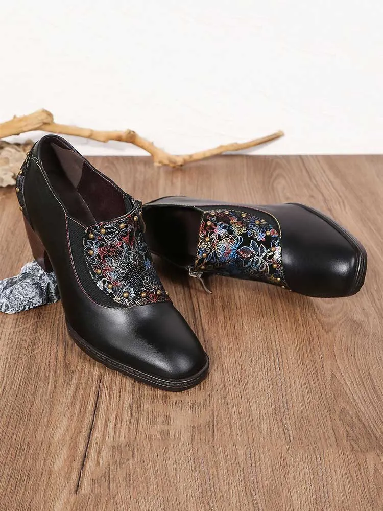 Araceli Retro Leather Hand-painted Shoes
