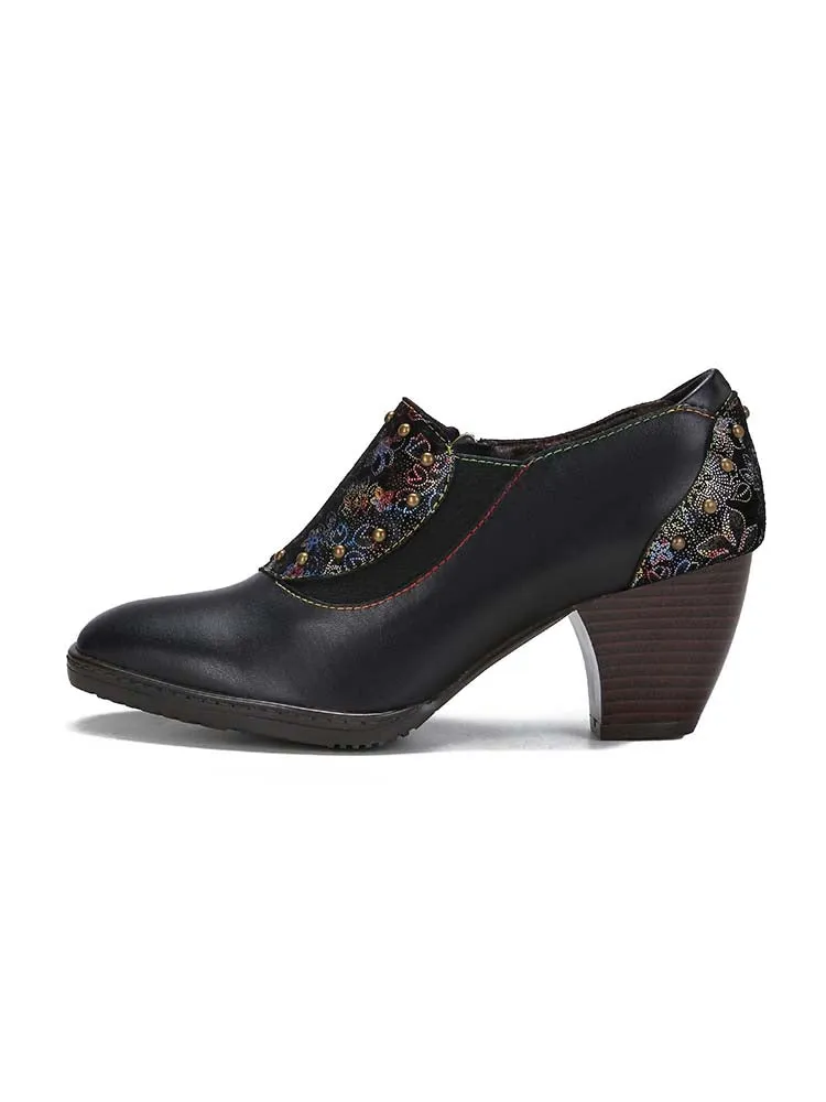 Araceli Retro Leather Hand-painted Shoes