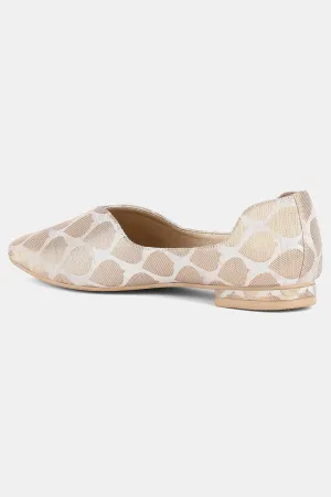Aurelia White Gold Pointed Toe Self Design Flat - ZNOVAH