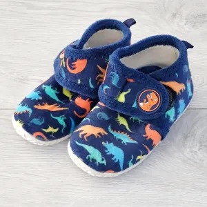 AWAT2 - Navy dinosaur slippers with rubber soles. Size like a 5/6
