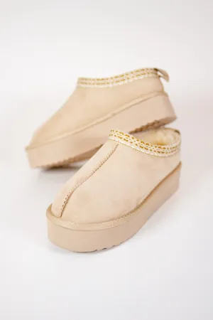 Beige Platform Slippers