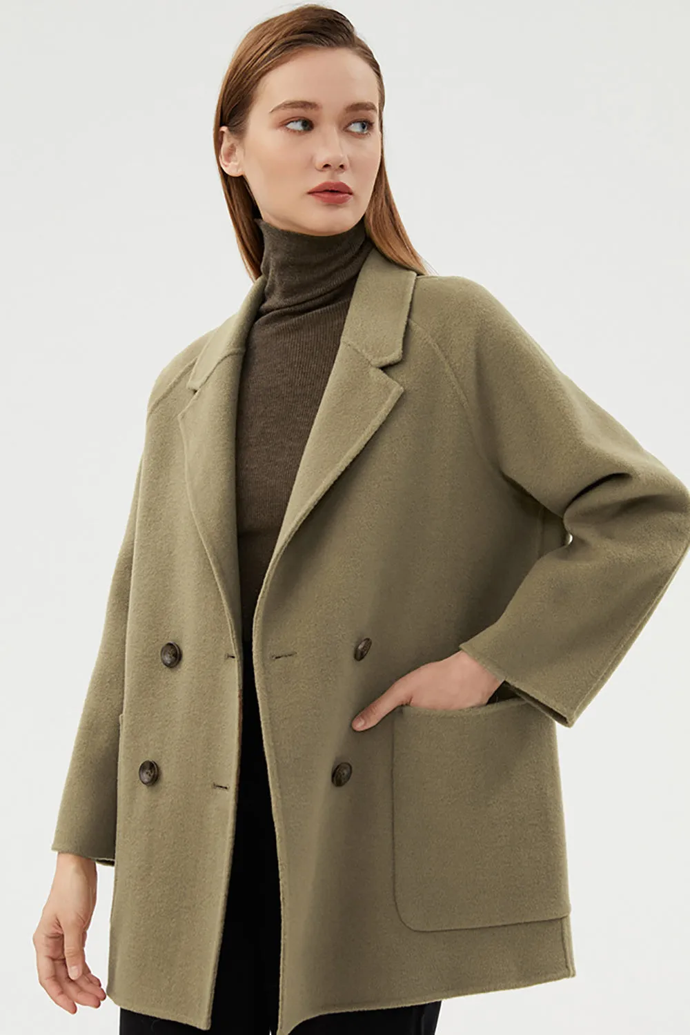 BerryBetty - Double Breasted Green Notched Lapel Wool Coat With Pockets
