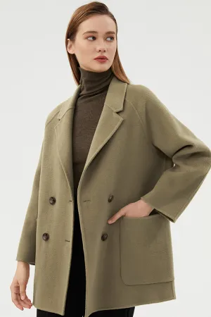 BerryBetty - Double Breasted Green Notched Lapel Wool Coat With Pockets