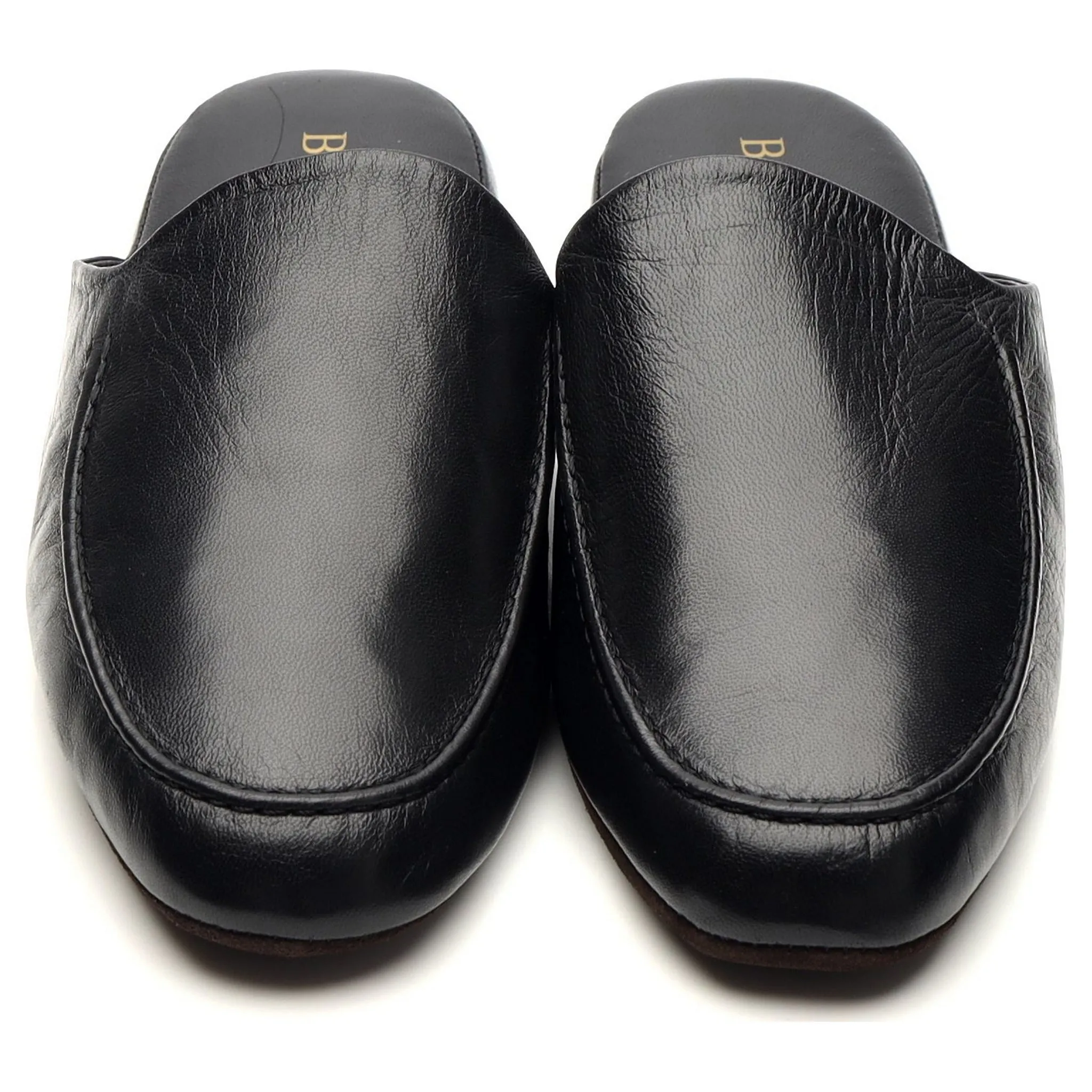 'Birch' Black Leather Slippers UK 6