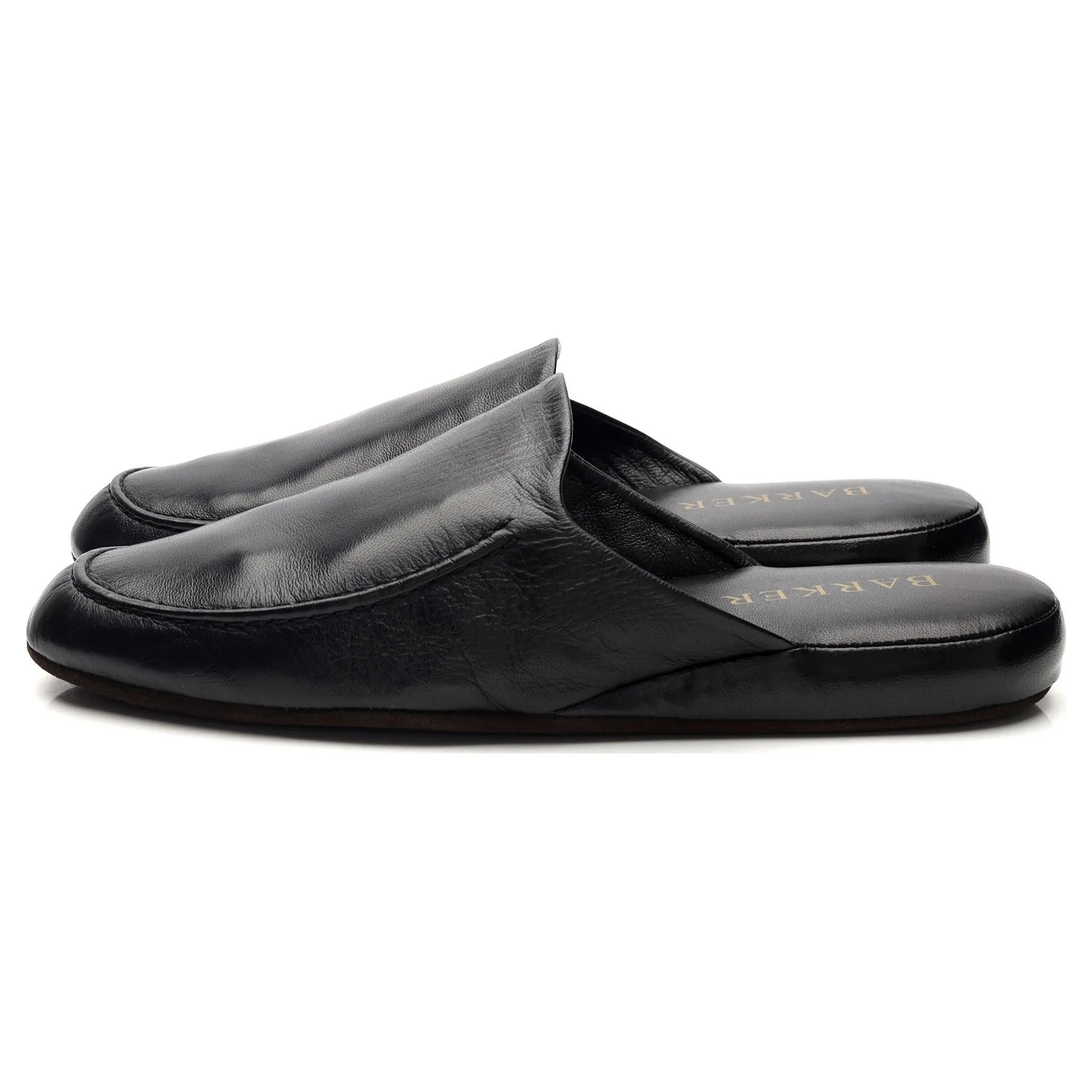 'Birch' Black Leather Slippers UK 6