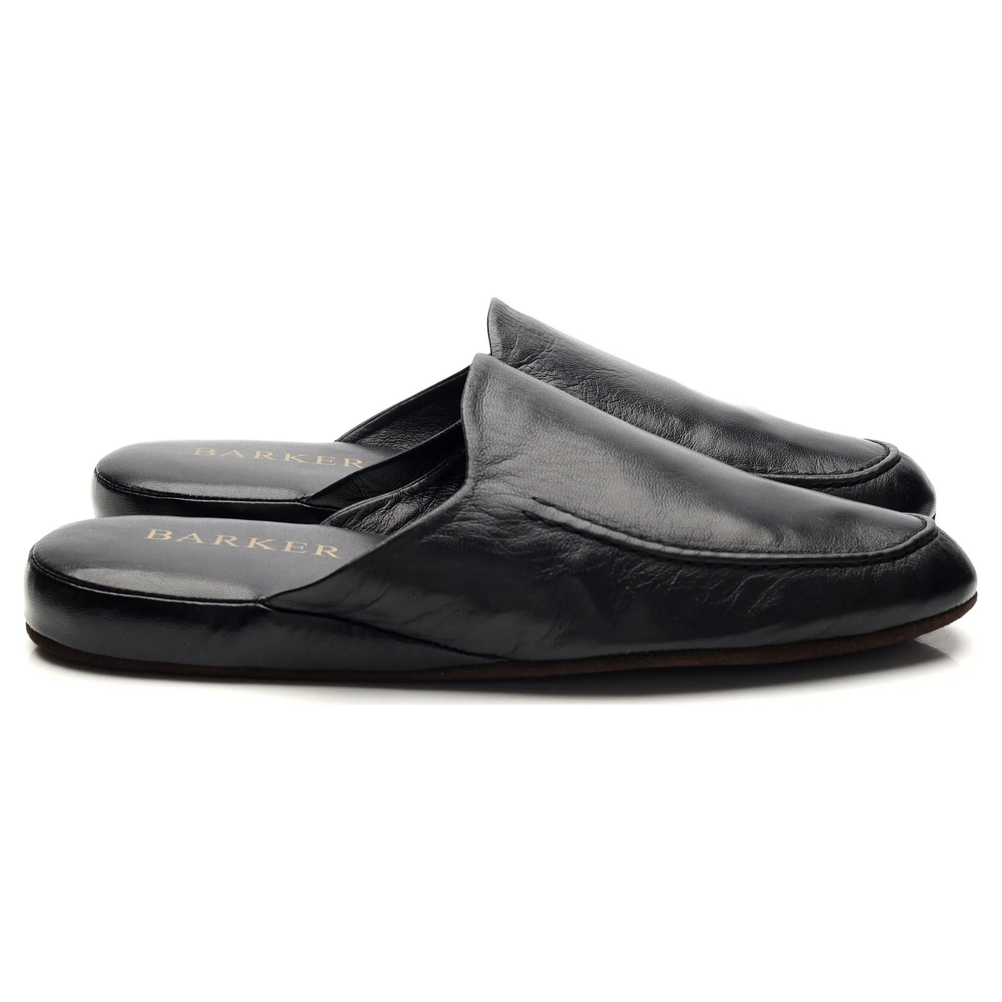 'Birch' Black Leather Slippers UK 6