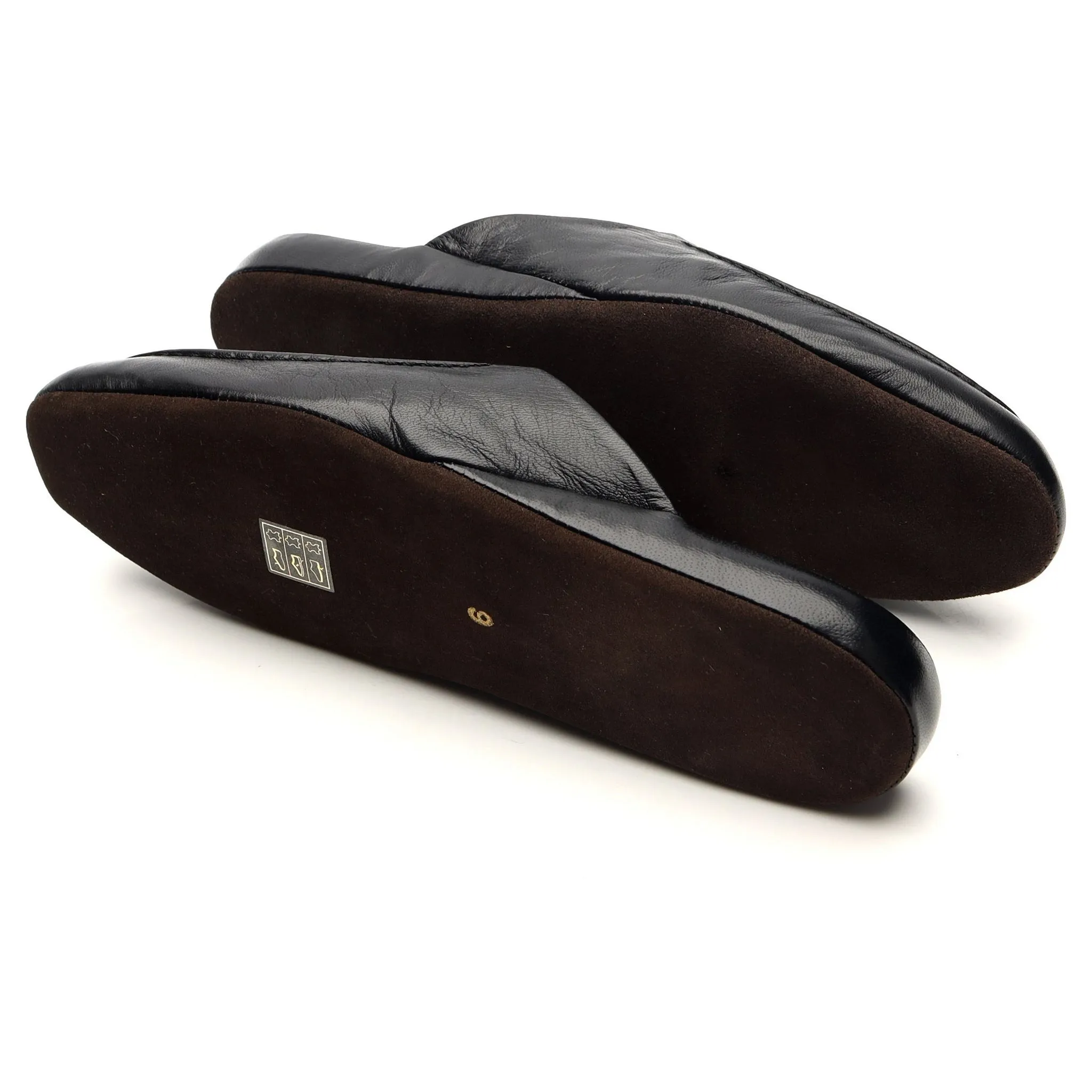 'Birch' Black Leather Slippers UK 6