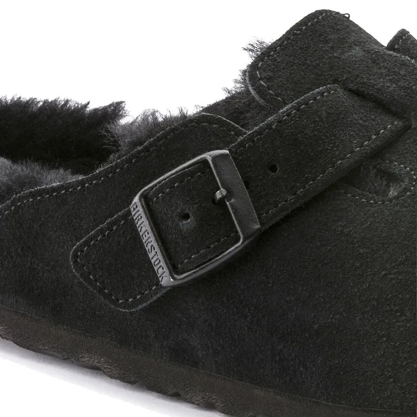 Birkenstock Boston Shearling Suede Leather Black Narrow Fit