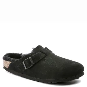 Birkenstock Boston Shearling Suede Leather Black Narrow Fit
