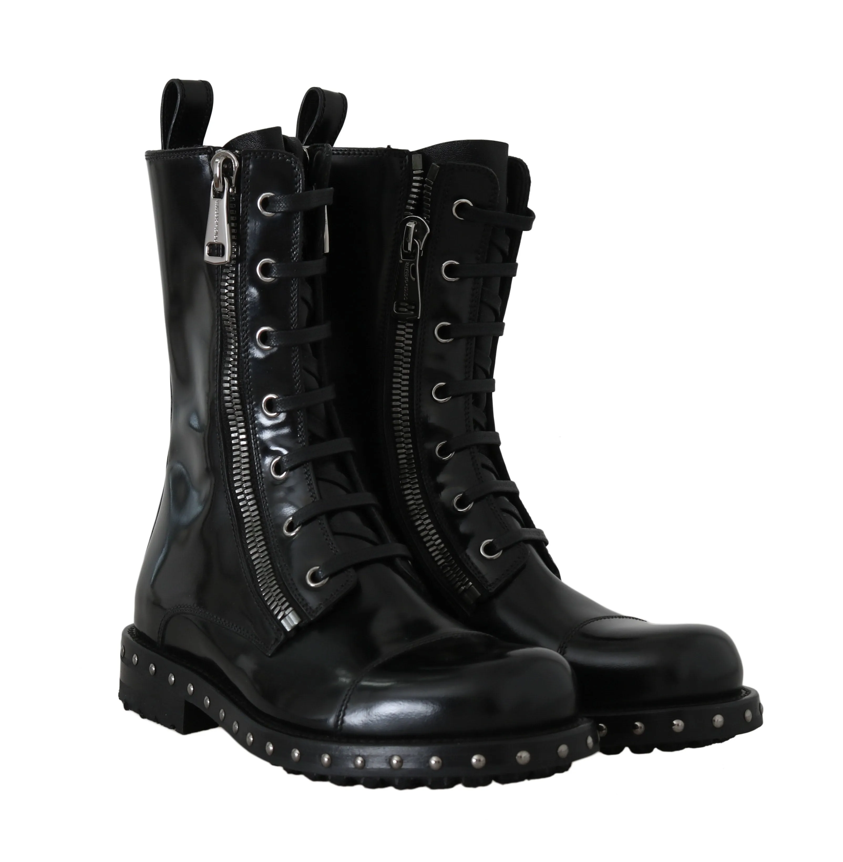 Black Leather Studded Biker Boots
