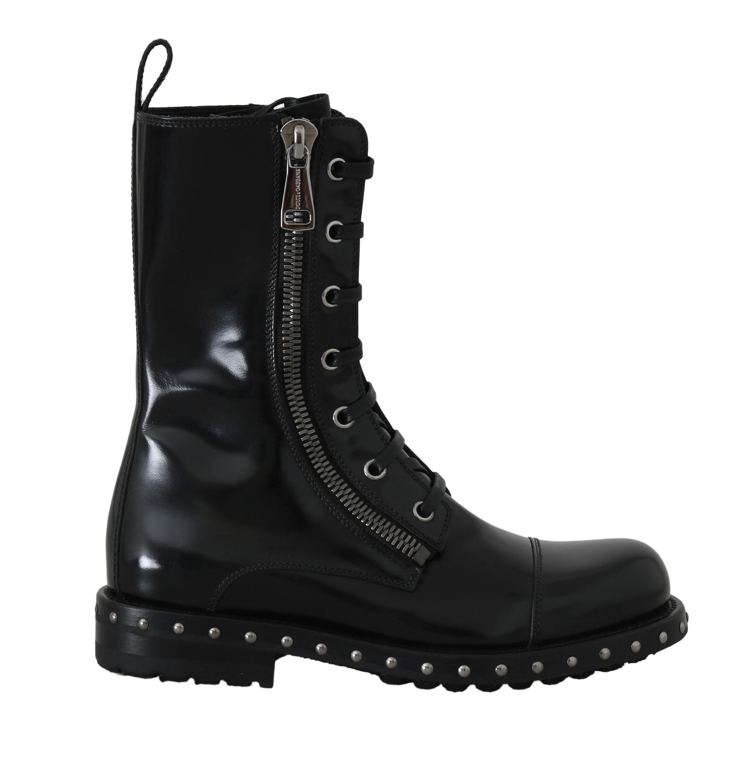 Black Leather Studded Biker Boots