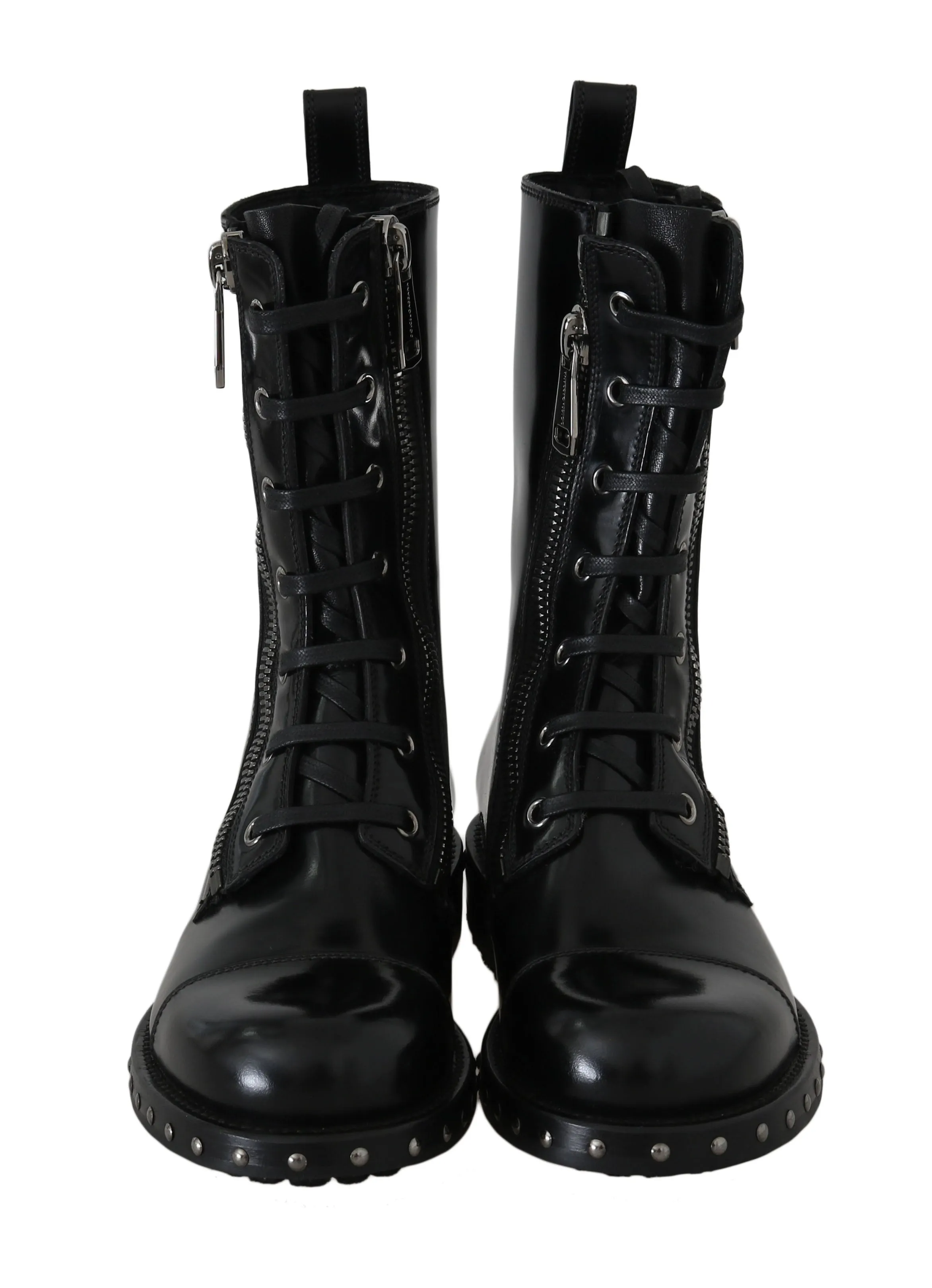 Black Leather Studded Biker Boots