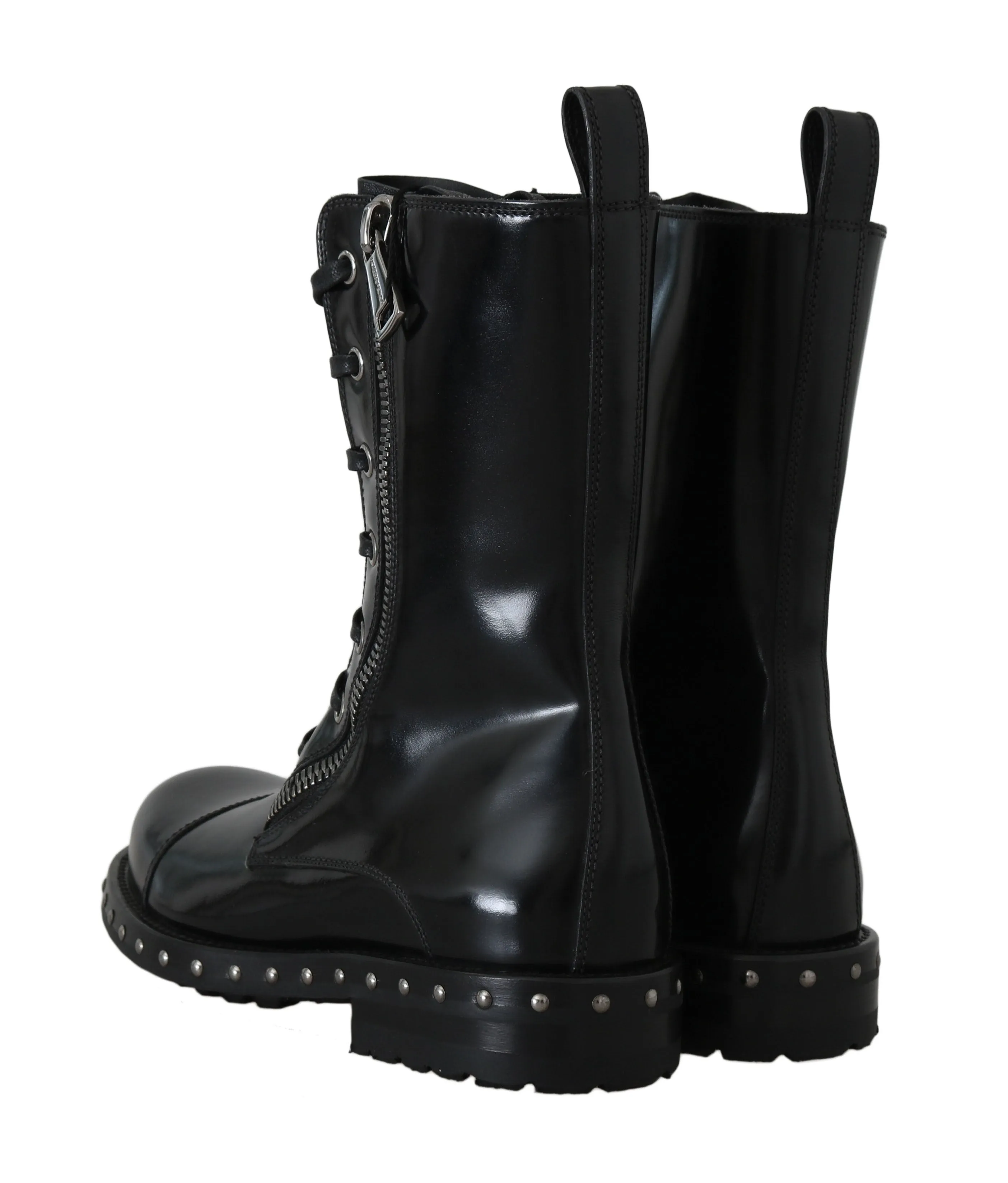 Black Leather Studded Biker Boots