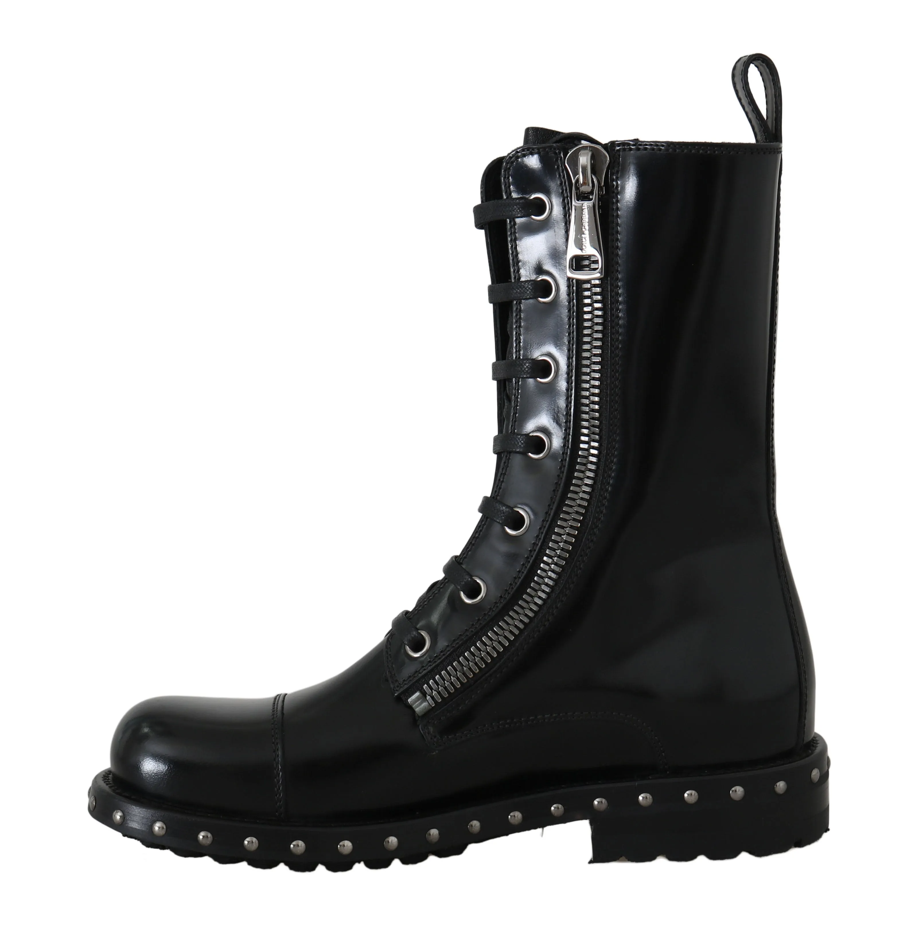 Black Leather Studded Biker Boots