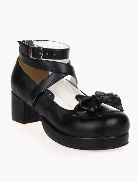 Black Lolita Heels Square Platform Ankle Straps Chunky Heel Lolita Shoes