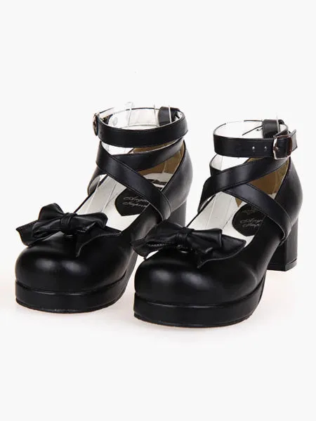 Black Lolita Heels Square Platform Ankle Straps Chunky Heel Lolita Shoes