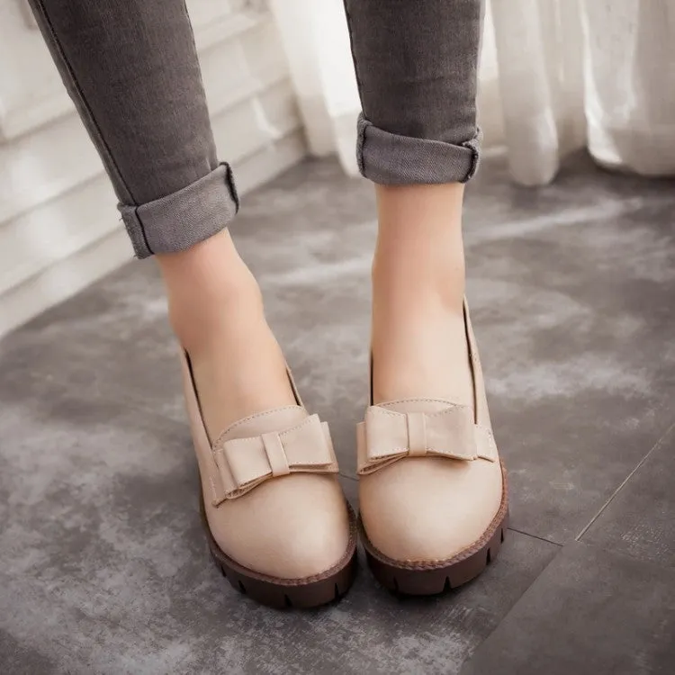 Bow Chunky Heels Medium Heel Shoes for Woman 2385