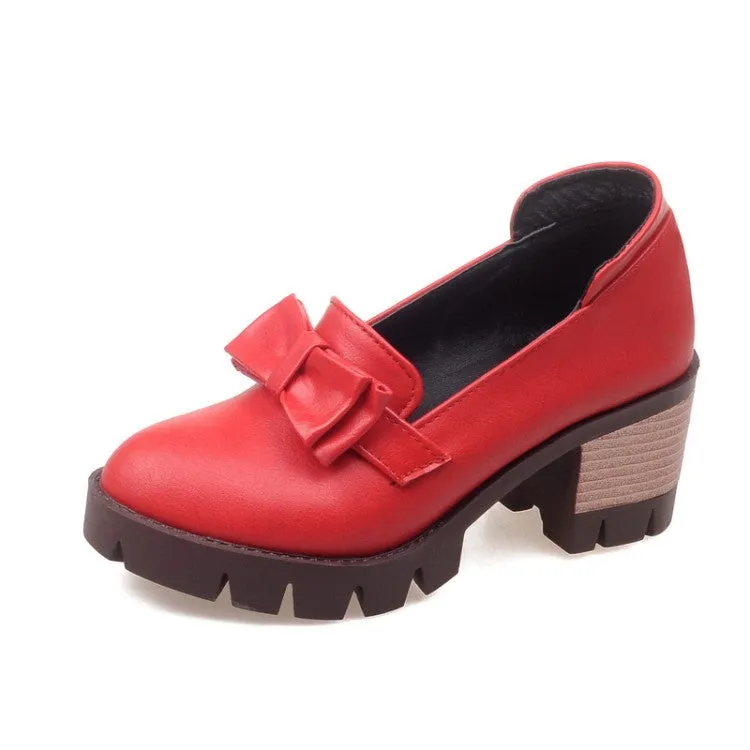 Bow Chunky Heels Medium Heel Shoes for Woman 2385