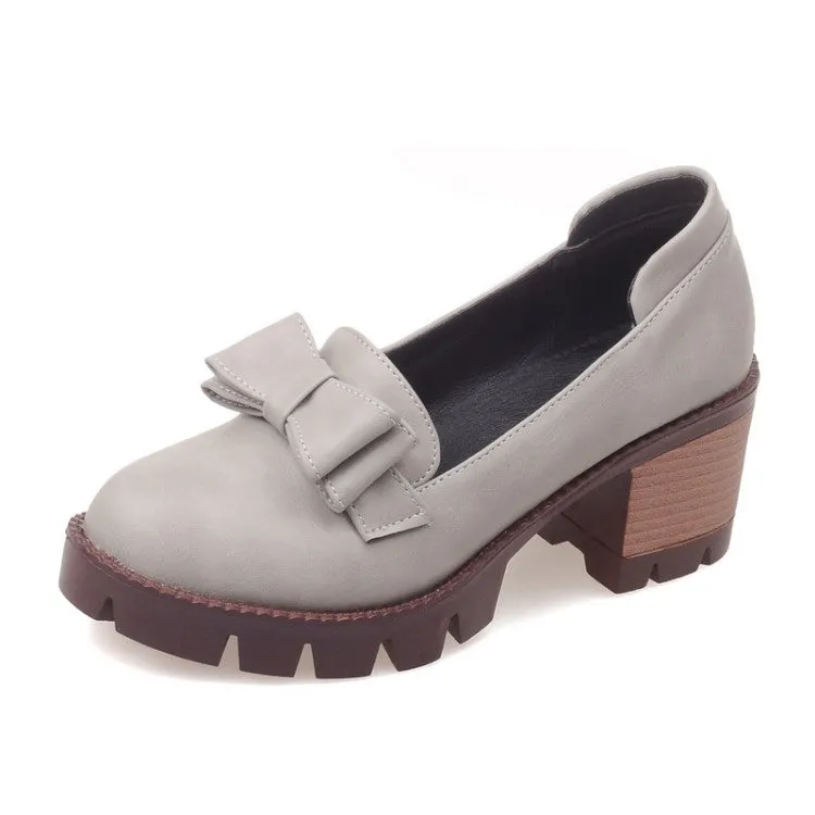 Bow Chunky Heels Medium Heel Shoes for Woman 2385