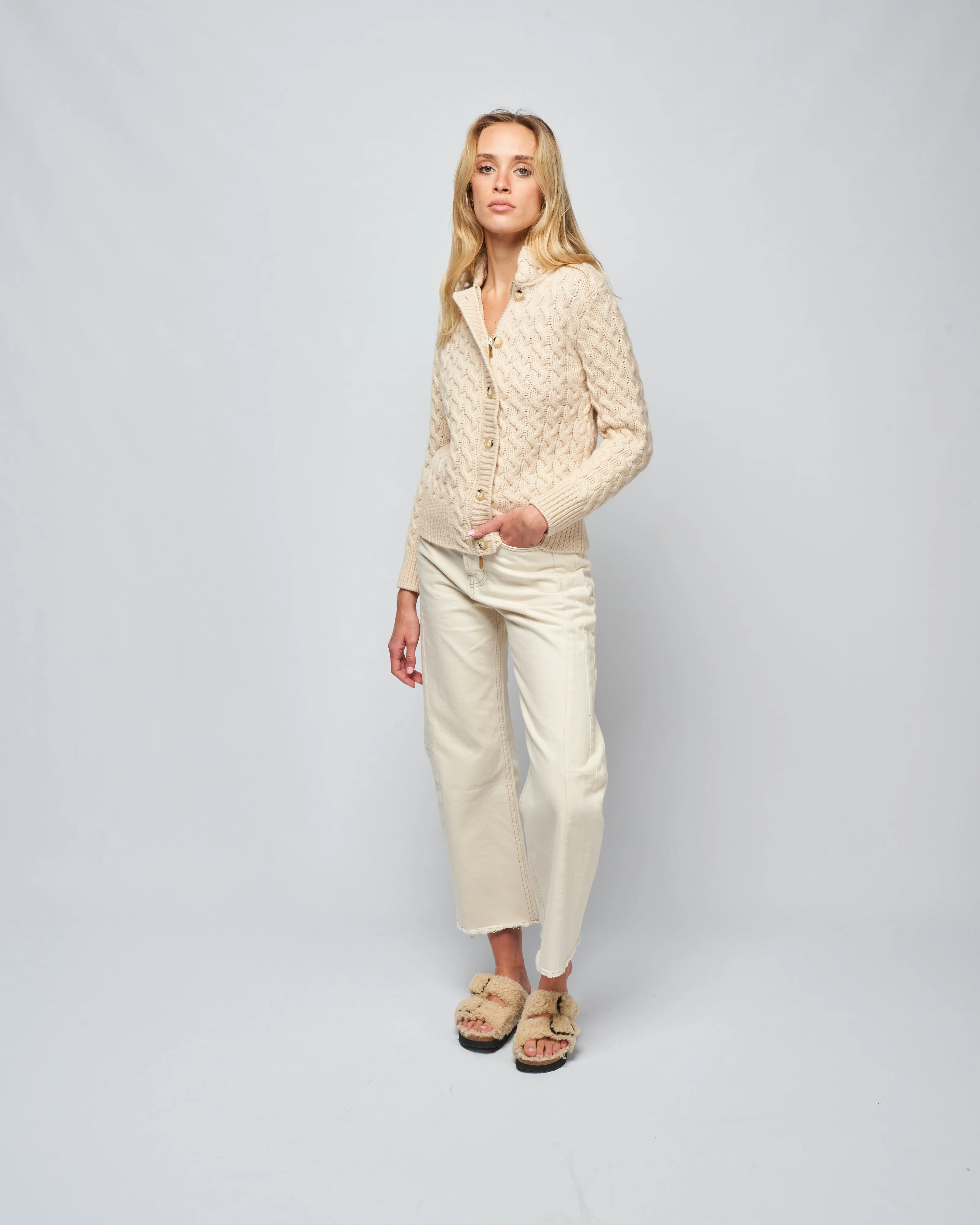 cashmere zipped cardigan - cream