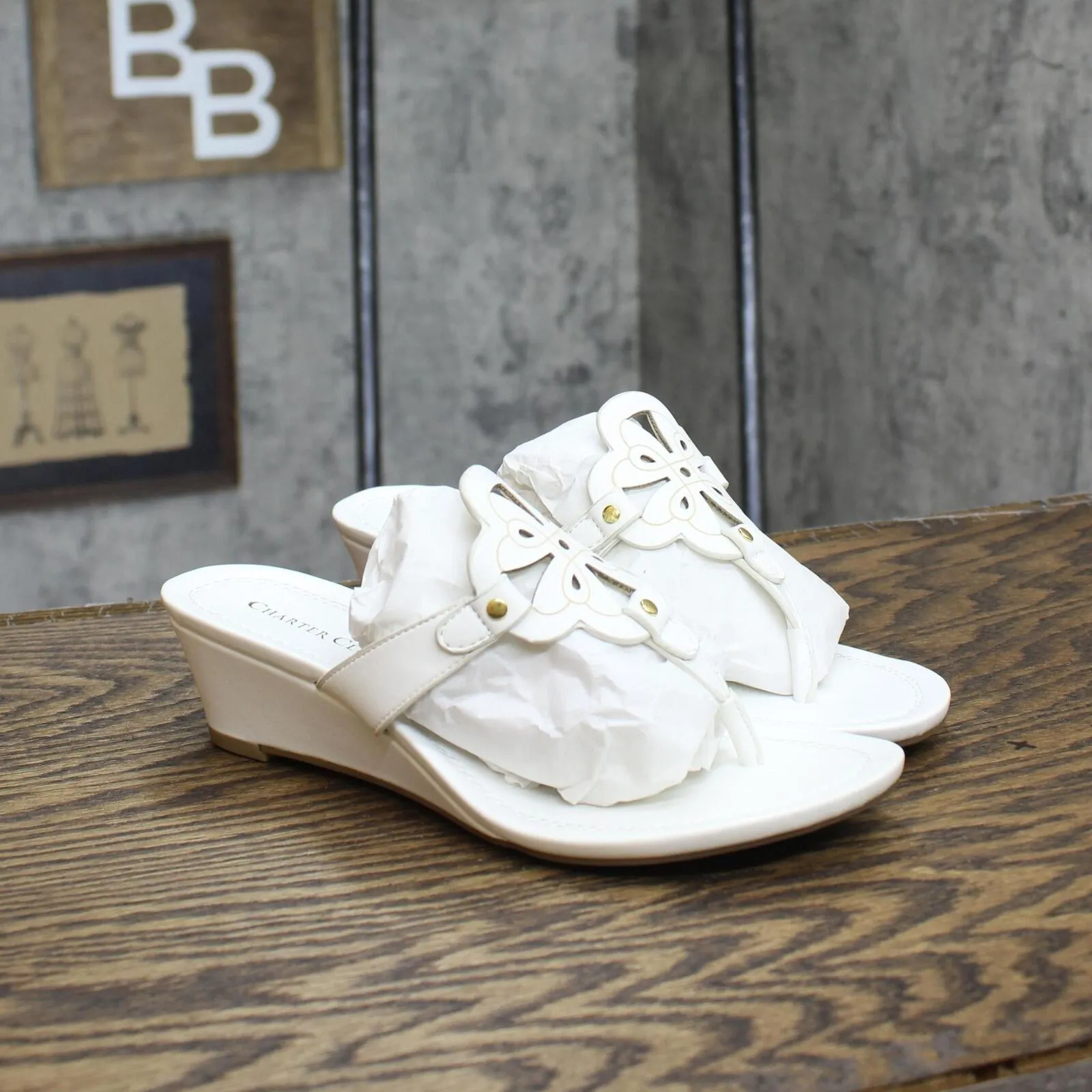 Charter Club Damask Womens Penelopee Slides Wedge Sandals 10009958900 White 6.5M