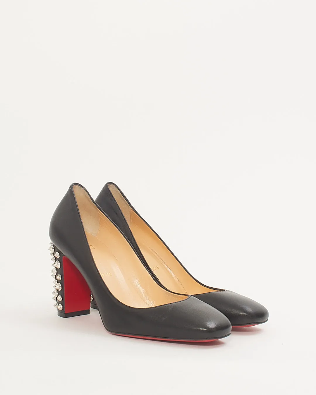 Christian Louboutin Black Leather Donna Stud Spikes Heel 85mm Pumps - 38