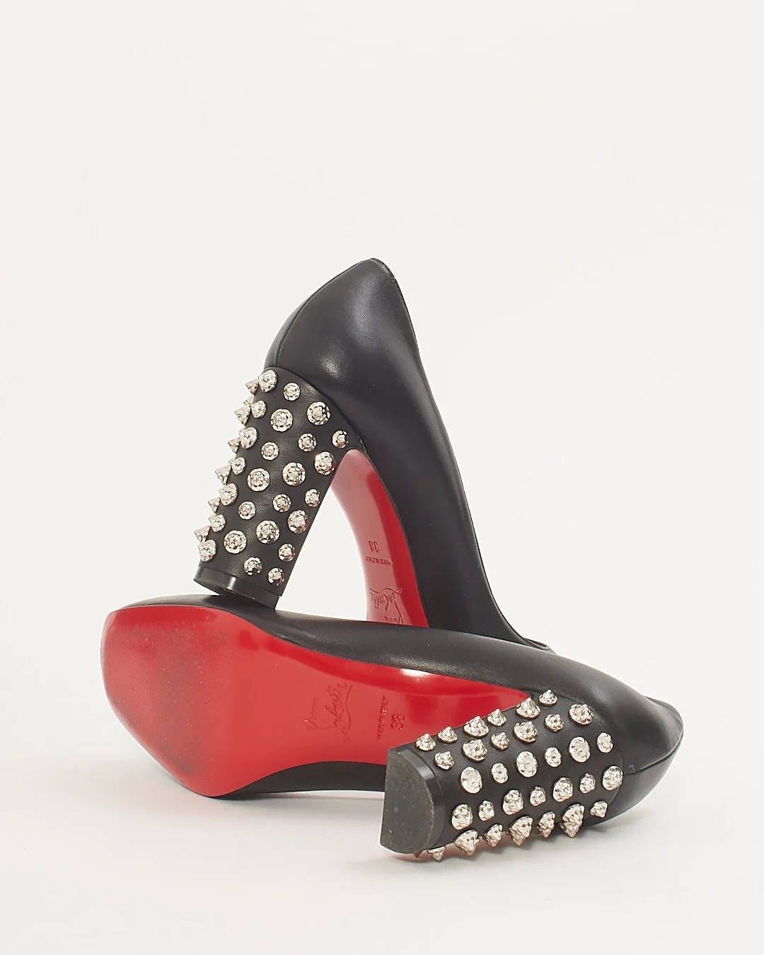 Christian Louboutin Black Leather Donna Stud Spikes Heel 85mm Pumps - 38