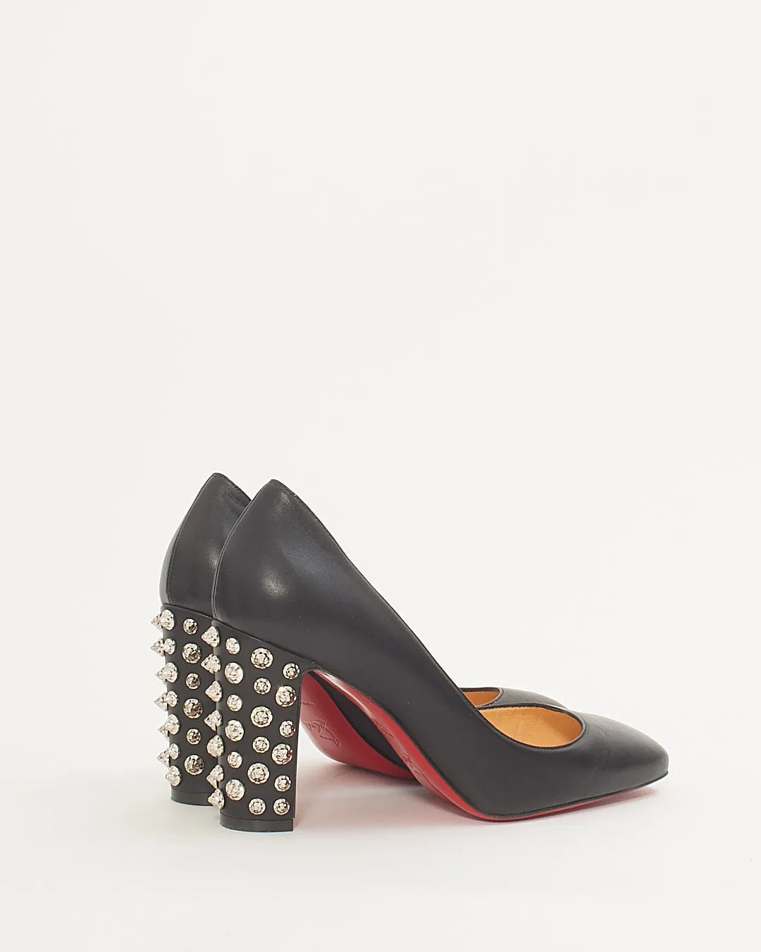 Christian Louboutin Black Leather Donna Stud Spikes Heel 85mm Pumps - 38
