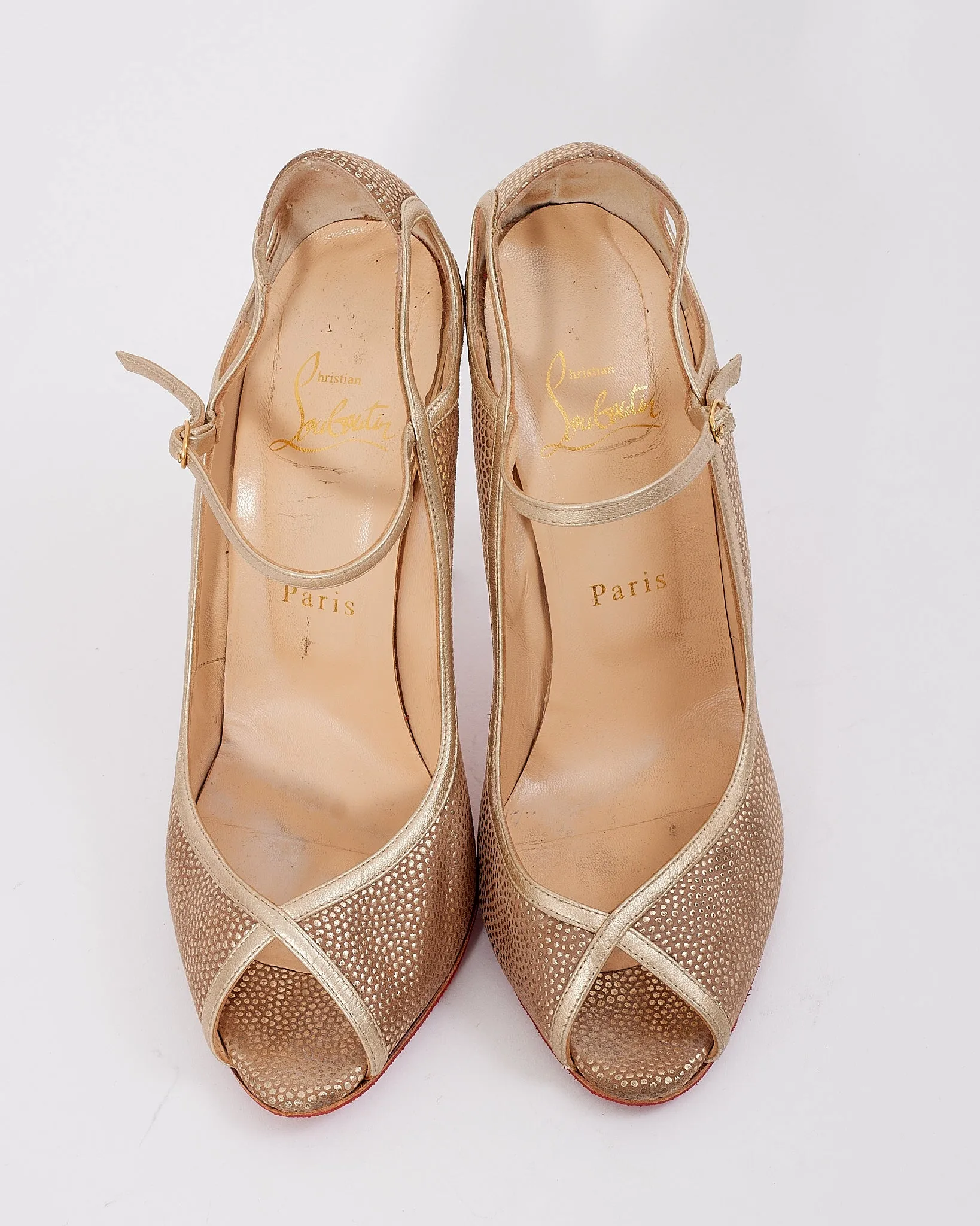 Christian Louboutin Gold Metallic Strap Sandal Heel - 38