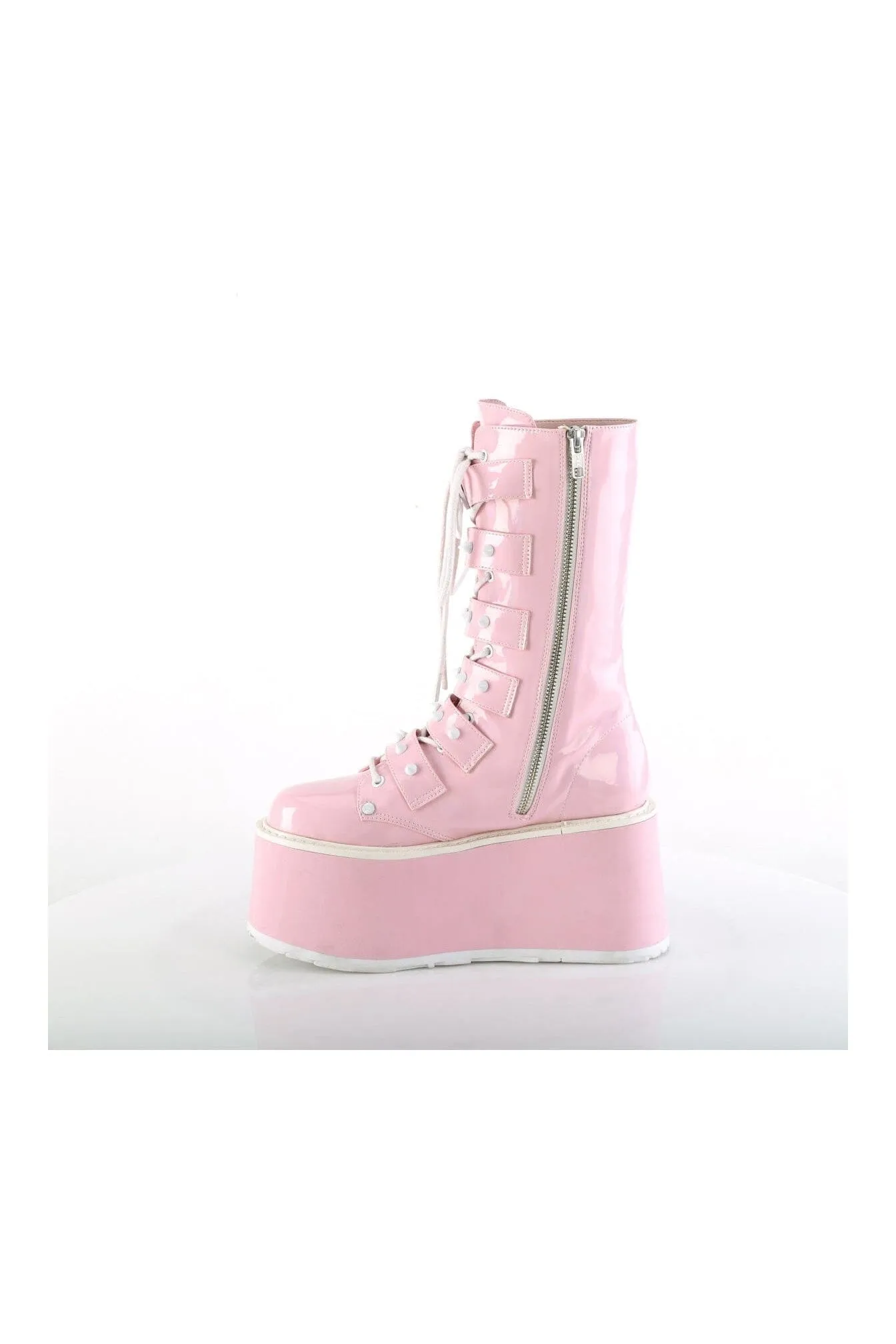 DAMNED-225 Pink Hologram Patent Knee Boot