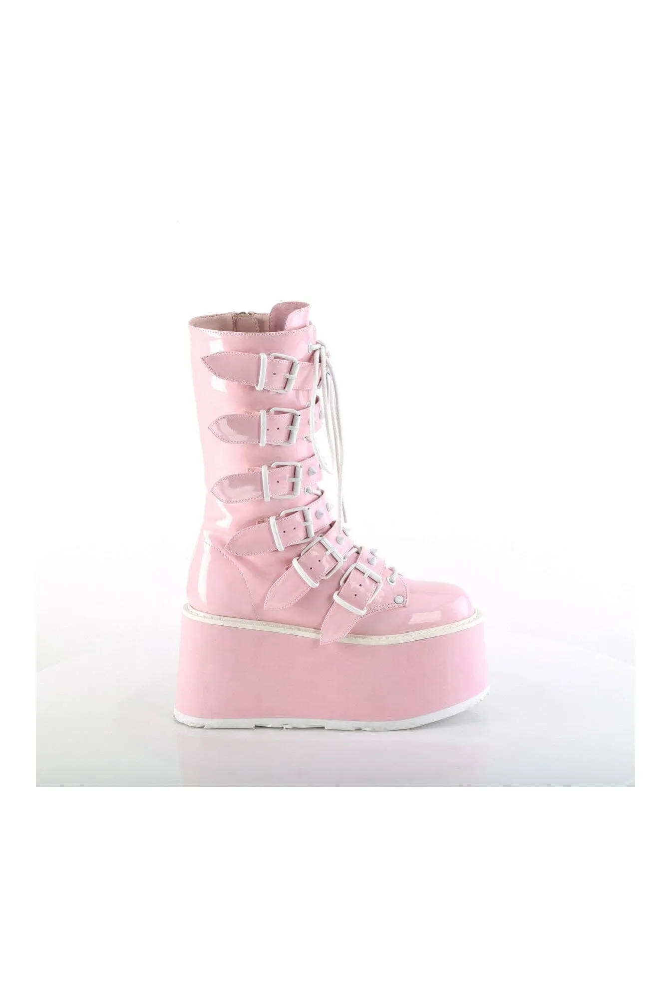 DAMNED-225 Pink Hologram Patent Knee Boot