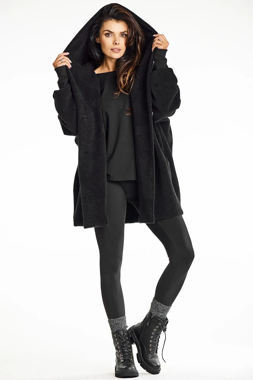 Elegant Hooded Kimono Coat