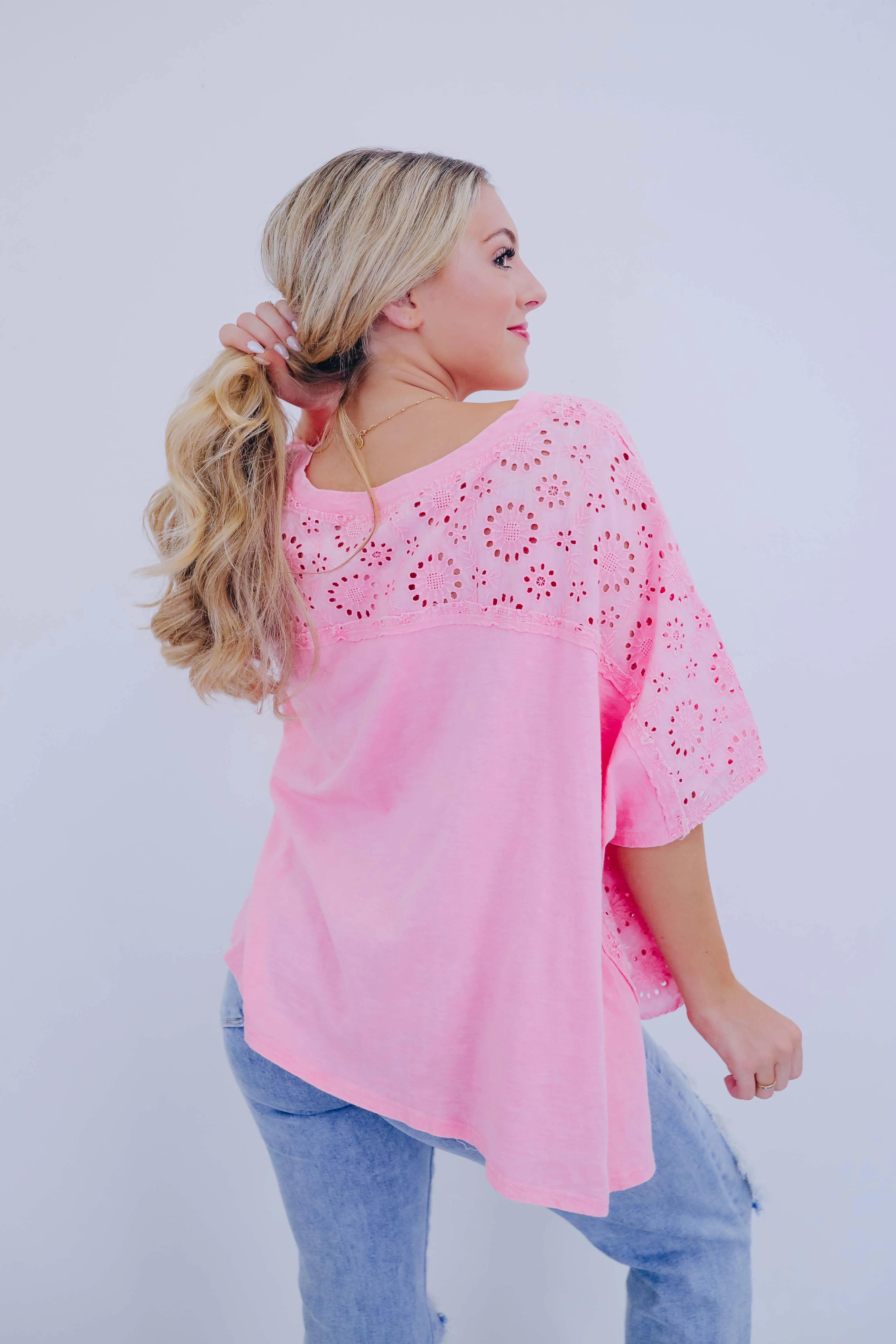 Enchanting Washed Eyelet Oversized Top By Oli & Hali - 3 Colors