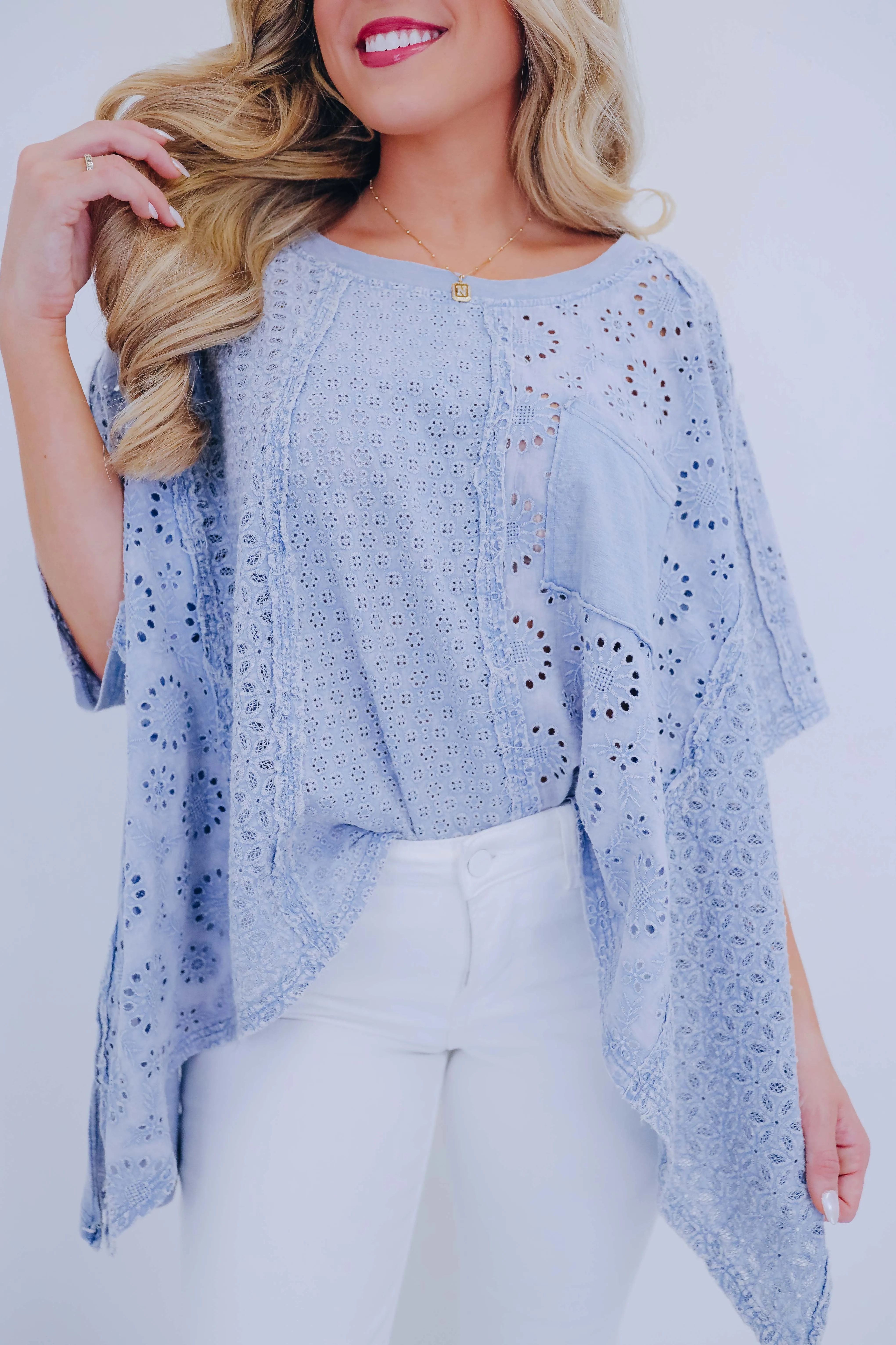 Enchanting Washed Eyelet Oversized Top By Oli & Hali - 3 Colors