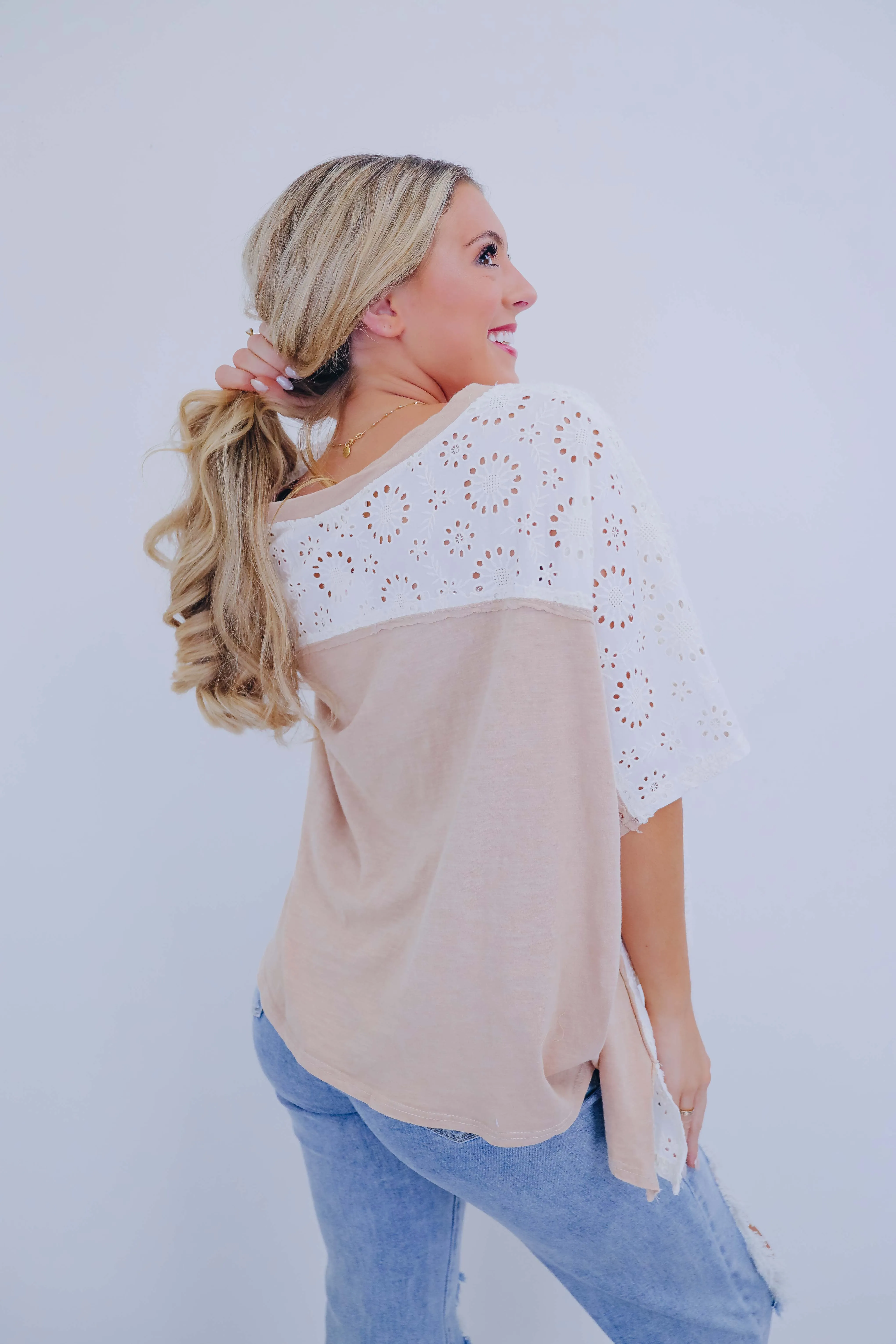Enchanting Washed Eyelet Oversized Top By Oli & Hali - 3 Colors