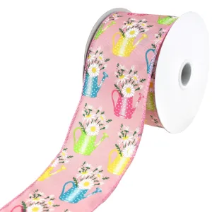 Flowers and Watering Cans Satin Wired Ribbon, 2-1/2-Inch, 10-Yard
