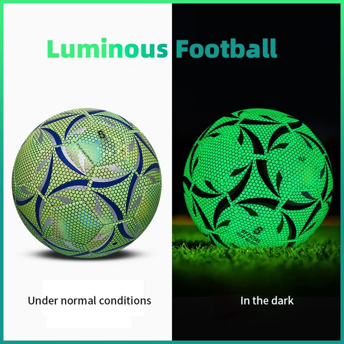 Glowing Soccer Ball Size 5 Standard Practice Training Football, Glow in the Dark