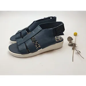 Gorman navy leather sandals with white low wedge soles size 37