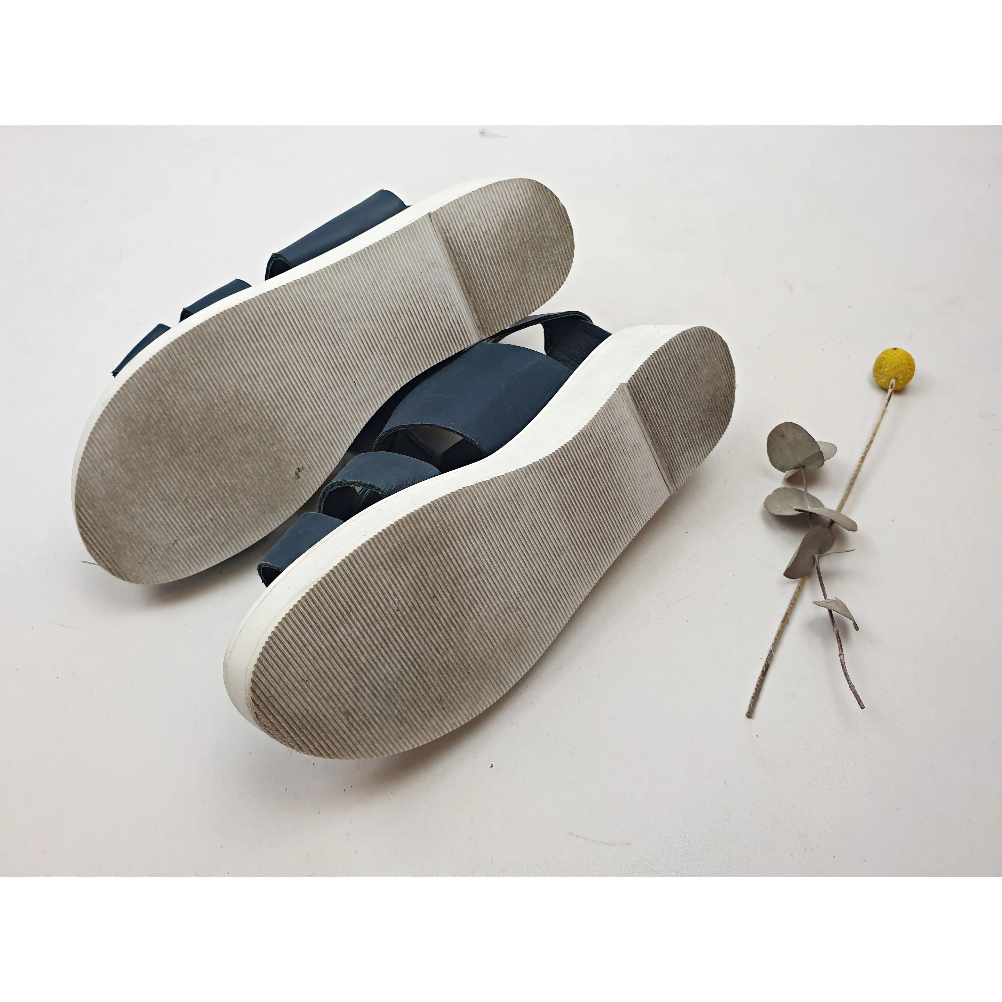 Gorman navy leather sandals with white low wedge soles size 37