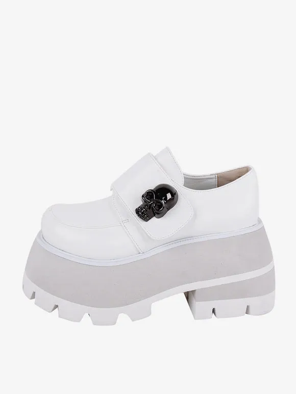 Gothic Lolita Footwear White Skeleton Metal Details Round Toe PU Leather Lolita Shoes
