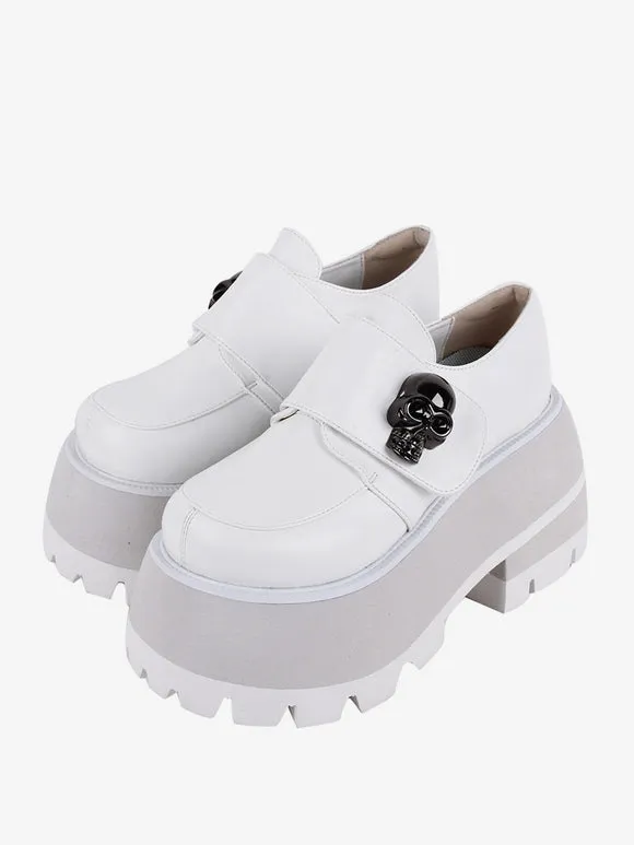Gothic Lolita Footwear White Skeleton Metal Details Round Toe PU Leather Lolita Shoes