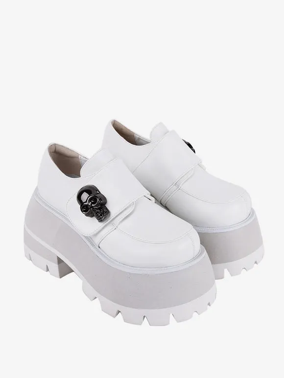 Gothic Lolita Footwear White Skeleton Metal Details Round Toe PU Leather Lolita Shoes