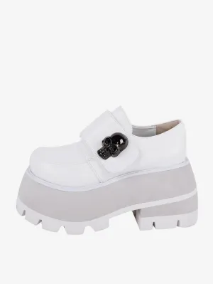Gothic Lolita Footwear White Skeleton Metal Details Round Toe PU Leather Lolita Shoes