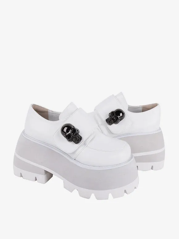 Gothic Lolita Footwear White Skeleton Metal Details Round Toe PU Leather Lolita Shoes